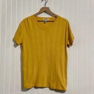 Vintage Eddie Bauer Mustard Yellow Ribbed V-Neck T-Shirt 100% Cotton Women's M
